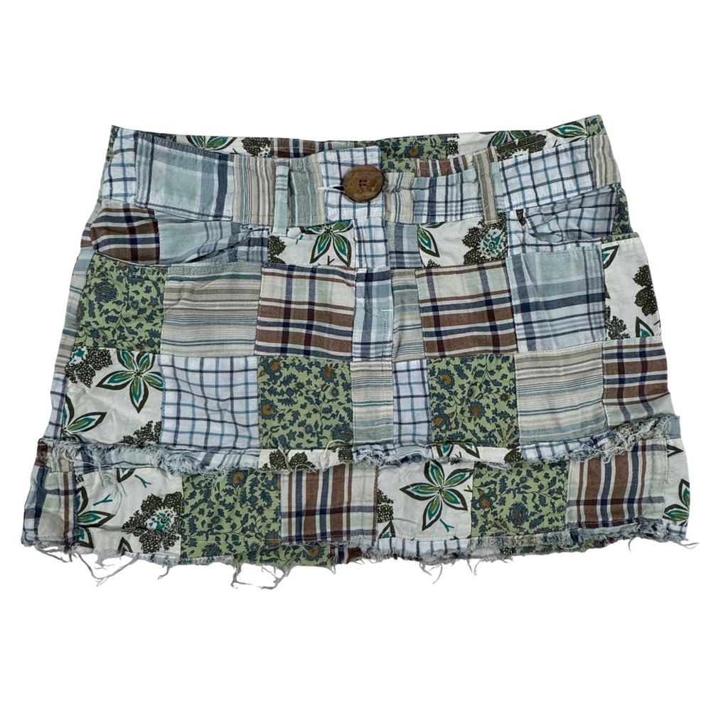 Zinc Patchwork Cotton Mini Skirt Plaid Floral Y2K Boho Women's 5 Festival Fairy